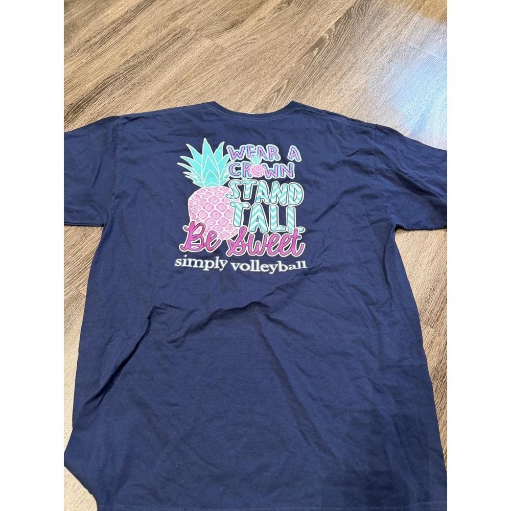 Jerzees Simply Volleyball Pineapple Graphic T-Shirt Navy Blue Short Sleeve L